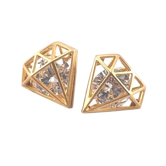 Geometric Crystal Stud Earrings With Gold-Tone Cage Design - Picture 4 of 7